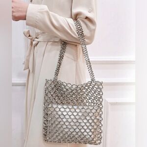 Silver Rhinestone BEADED Tote Bag